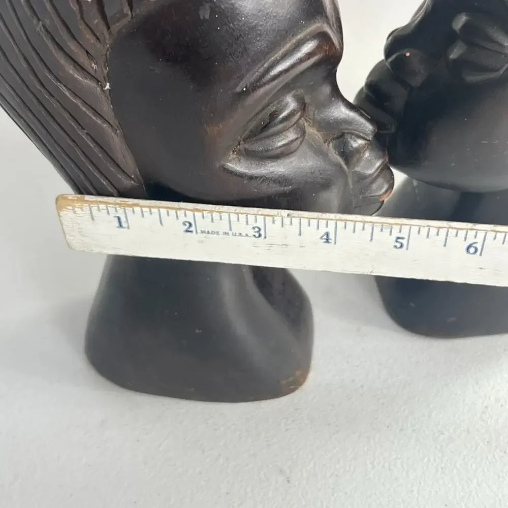 Vintage African Hand Carved Ebony Wood Head Sculptures 10.5